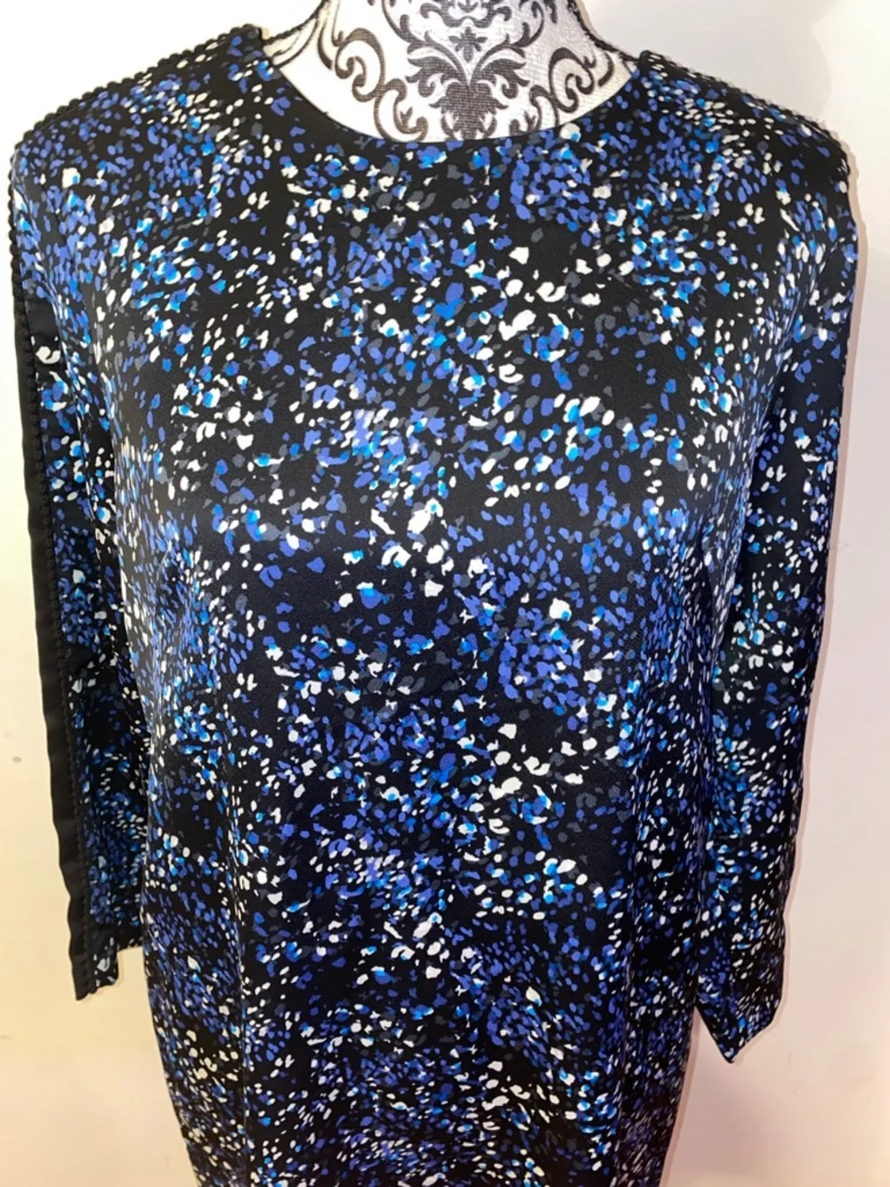 NWT! Banana Republic Black, Blue and White Speckled Long Sleeve Dress Size 10P